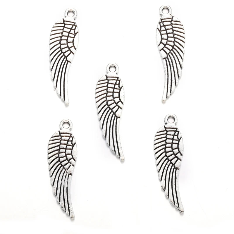 6 Color Antique Bronze Wing Charm Fit for Bracelets Necklace Pendant DIY Metal Jewelry 30*9mm D416