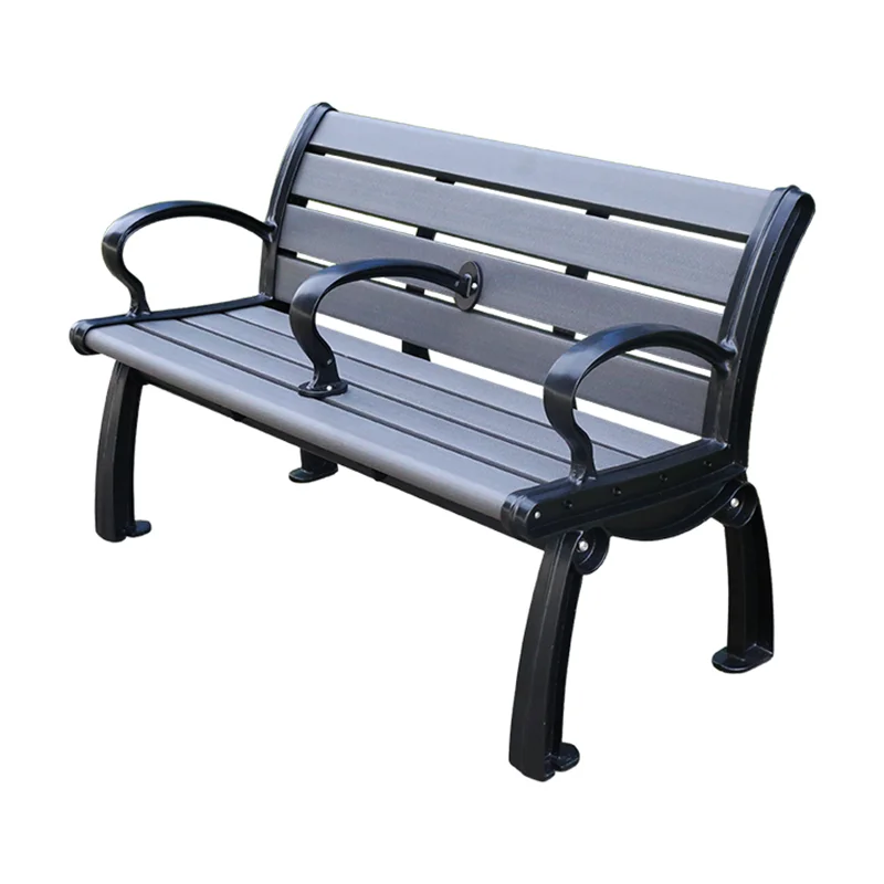 Outdoor Furniture Public Park 2 Person Wpc Wooden Bench Seating Outside Garden Patio Rustic Reclaimed Wood Double Seat Benches