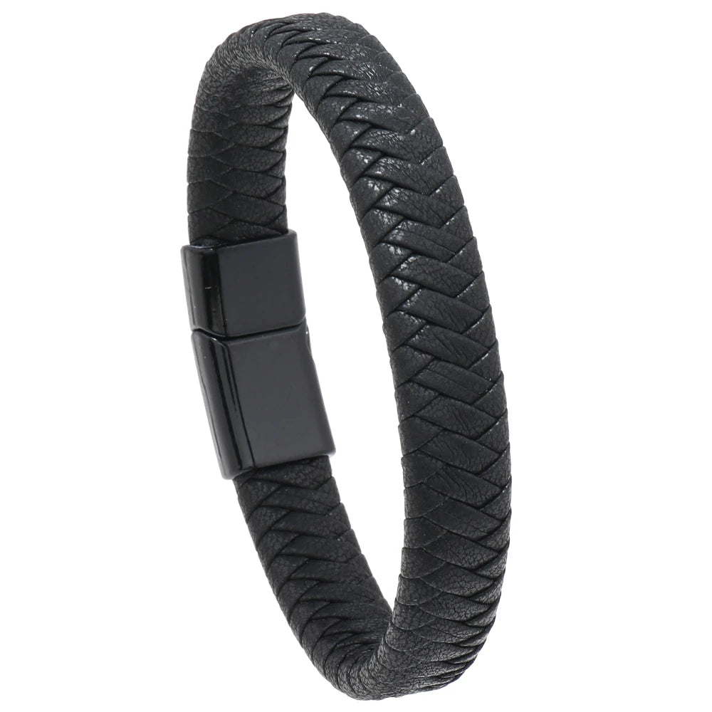 Wholesale Vintage Style Men's and Women's Fashion Bracelet Black PU Leather Woven with Alloy Buckle Bangles & Wristbands