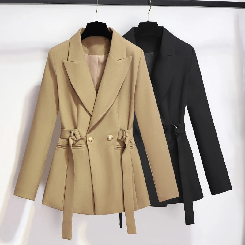 Women's Suit Jacket Spring and Autumn New Style Short Korean Version Lace up Suit Top Design Sense Niche