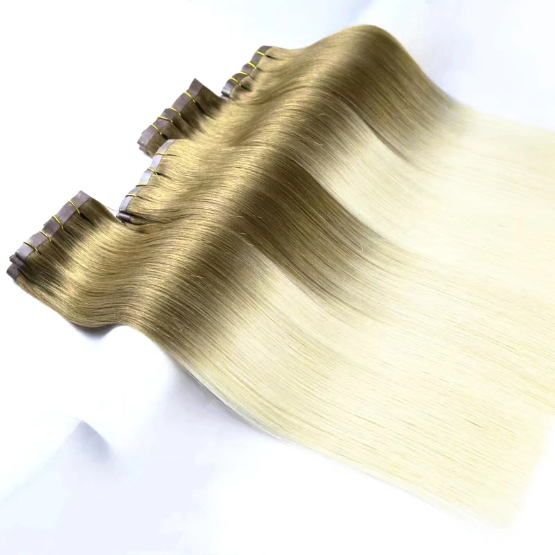 100% Brazilian Virgin Human Hair Pieces Silky Straight Seamless Cuticle Aligned Skin Weft PU Clip in Hair Extensions