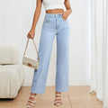 Women's Casual High Waist Straight Jeans Breathable Blue Denim Fabric Loose-Fit Wide-Leg Long Pants Simple Fashion Woven Weave
