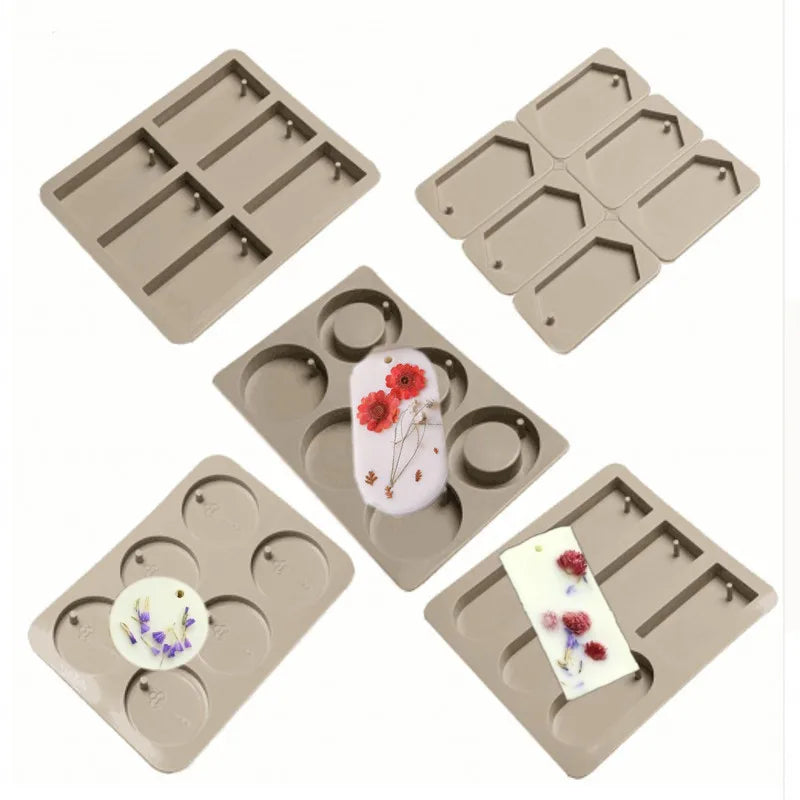 HY 6 Cavity Silicone Aromatherapy Tablets Molds Hanging Ornaments Wax Sachet Soap Molds