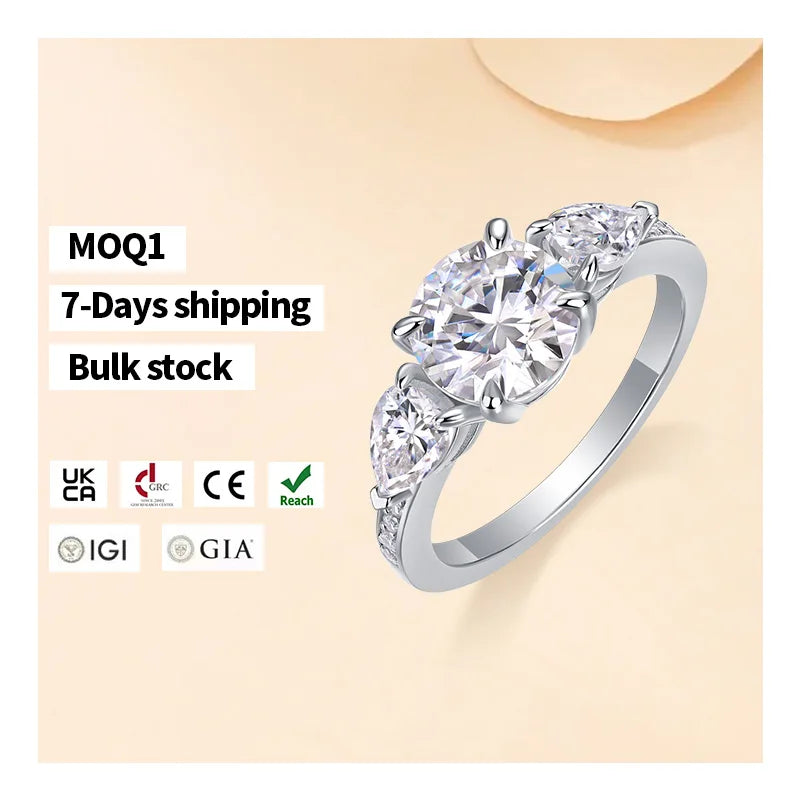 Fast Delivery Moissanite Three Stone Ring 925 Sterling Silver Perfect Gift for Engagement Anniversary or Special Occasions MegaBDM