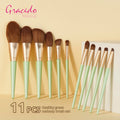 Gracedo 11-Piece Green Synthetic Hair Makeup Brush Set Concealer Shaving Brush Face Tools-Professional Makeup Kit (Aluminum