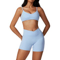 Women Soft Compression Elastic V Cut Scrunch Back Yoga Shorts and Bra Set