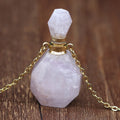 Fashion Women's Essential Oil Vial Perfume Bottle Pendant Crystal Necklace Amethyst Gemstone Crystal Jade Stone Link Party