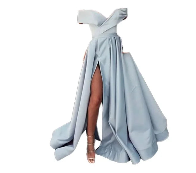 S-XL Chest Wrap Ruffled Evening Dress Mid Waist Solid Temperament Commuter Long Dress