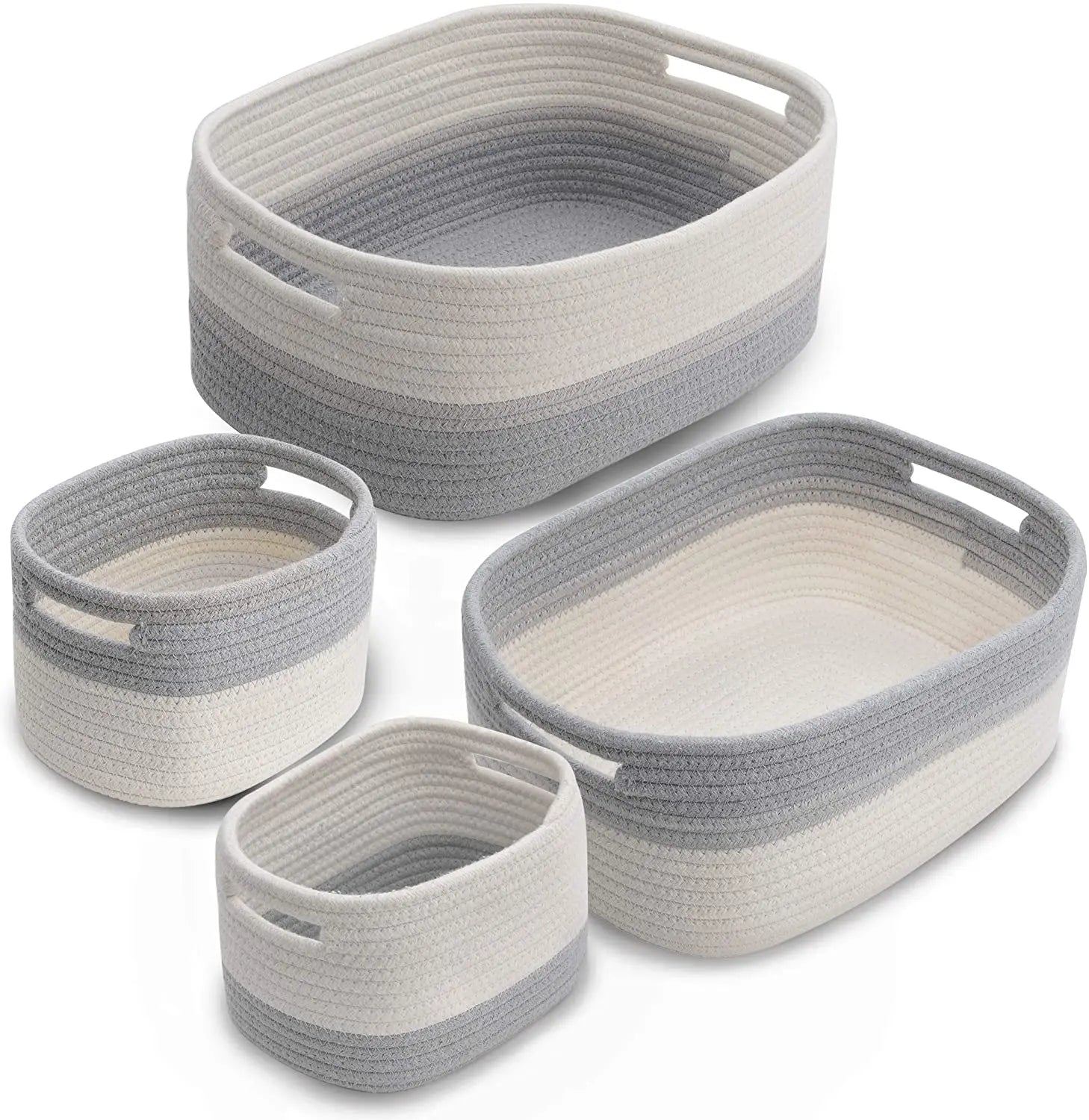 Cotton Rope Eco-Friendly Foldable Waterproof Rectangle Storage Baskets Set 4-Decorative Woven Baskets Home Organizer Bins