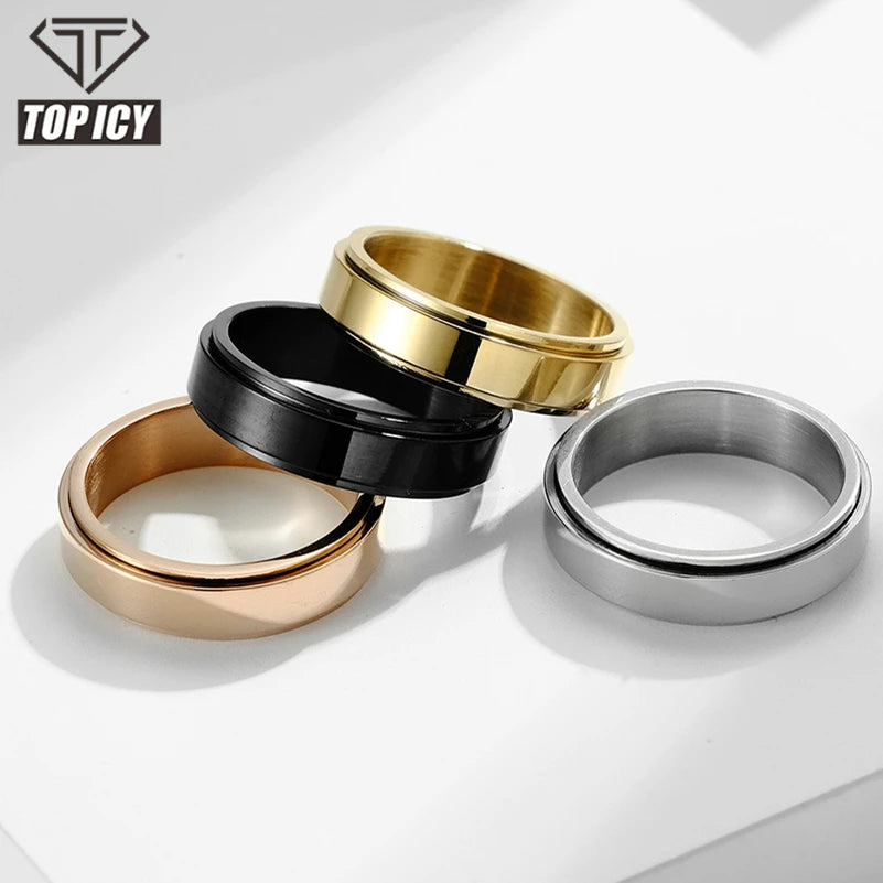 TOP ICY Tarnish Free High Quality Stainless Steel Glossy Ring Multicolor Simple Design Ring Jewelry Women Rotatable Men Jewelry