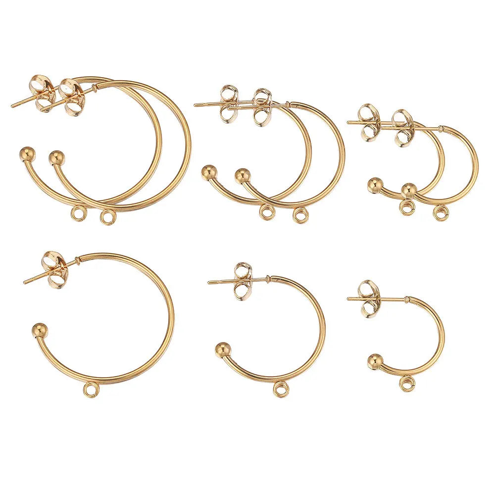 Stainless Steel C-Shaped Loop Gold Hug Round Ear Post Open Jump Ring Earring Fitting Base DIY Jewelry Earrings
