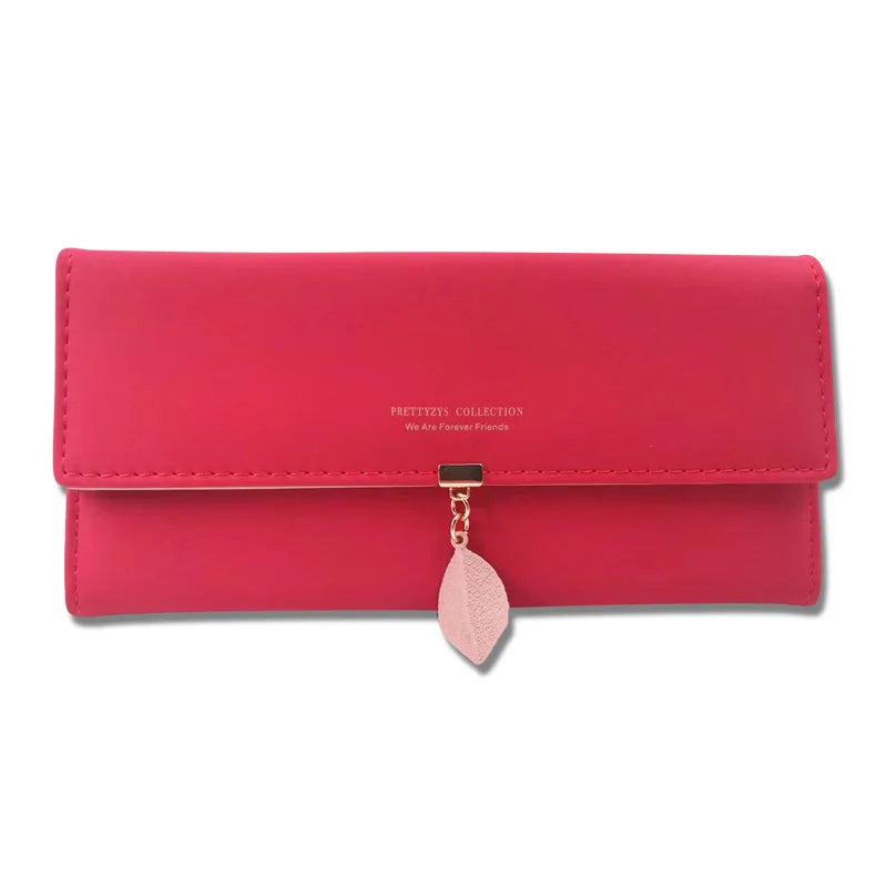 2023 Xiaoqing Novice Women's Long Wallet with Zipper Closure Japanese and Korean PU Soft Leaf Pendant Polyester Lining Bag