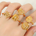 LUOYAN New Designed 18k Gold Plated Stainless Steel Adjustable Heart Geometric Zircon Eternity Band Rings for Wedding & Party
