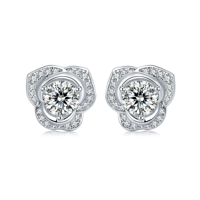Custom Valentine's Day Gift Women Jewelry Cubic Zirconia Diamond Stone Earrings 925 Sterling Silver Flower Stud Earrings