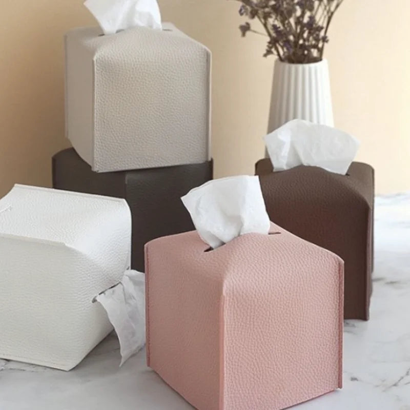 Square PU Leather Tissue Box Cover Home Decor Napkin Holder for Kitchen Car Tabletop Durable and Stylish