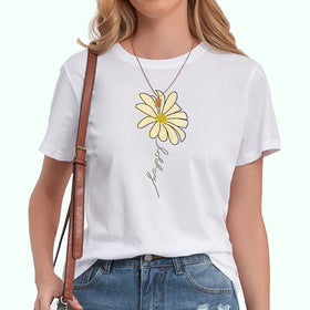 Wholesale Casual Women's Loose Fit T-shirts Solid Floral Logo Print Breathable Quick Dry Eco-Friendly Cotton Blend Fabric