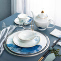 2022 Premium Chinese Scenic Design White Bone China Dinnerware Set With Gold Edge Rim