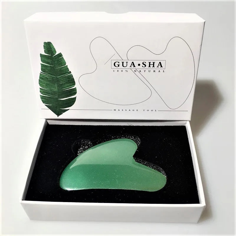 Huiying Easy to Use Face Slimming Body Scraping Green Aventurine Natural Jade Stone Face Body Massage Heart Shape Facial Gua Sha Tool