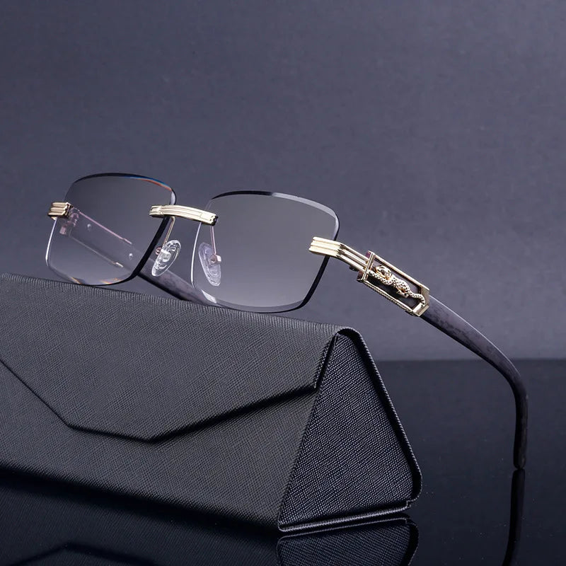 Fashion Uv400 Protection Frameless Eye Glasses for Men Shades Diamond Cut Rimless Wooden Frameless Sunglasses