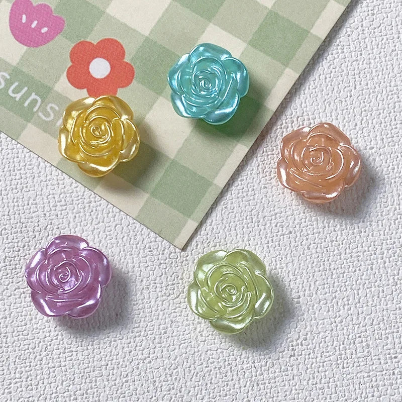 Elegant 15mm Colorful Petal Rose Flower Beaded Daisy Charm Glass Bead for DIY Jewelry Making Accessories