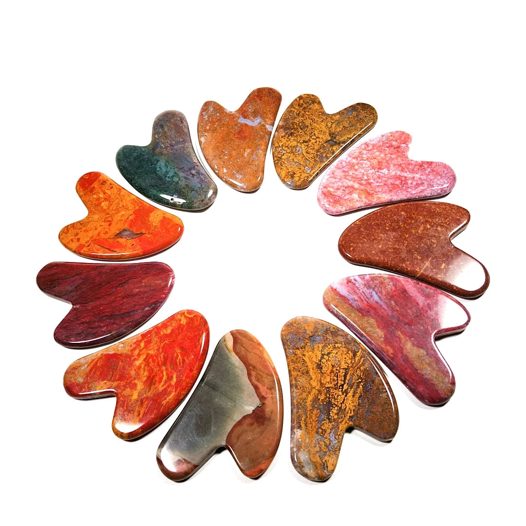 Huiying Natural Stone Body Mookaite jasper Guasha Board Plate for Back Heart Scraping Massager