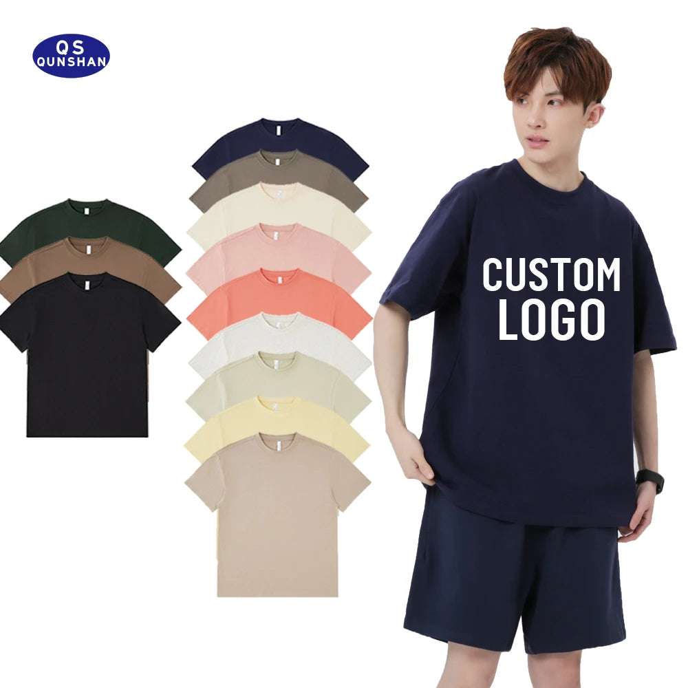 Hot Sale Casual Street Men's Pure Cotton 275gsm Boxy T-Shirt Screen Printing Logo Dtg Blank Oversized Cropped T-Shirts for Men