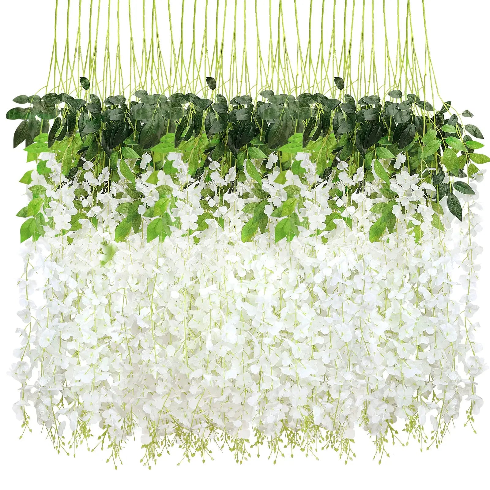 Bushy Silk Vine Garland Artificial Flower Hanging Wisteria White for Wedding Garden Outdoor Greenery Home Wall Decor