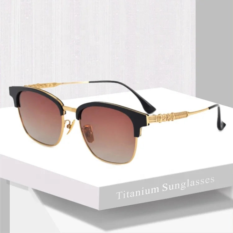 2022 New Style Retro Square Titanium Acetate Sunglasses for Women Gold & Gray Frame Popular Gafas De Sol Para Mujer