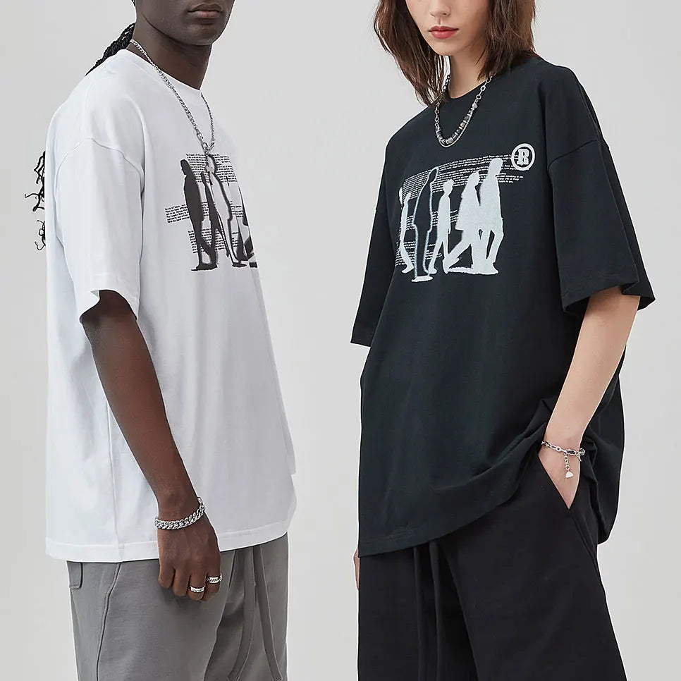 Oversized Tshirt Men's Digital Direct Spray Printing T-shirt Men's Loose Cotton Heavy Weight T-shirt Screen Print Tee Ropa Homb