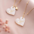 Gift for Her 925 Sterling Silver Natural Mother of Pearl Bridesmaid Gift Necklace Personalised Heart Name Necklace