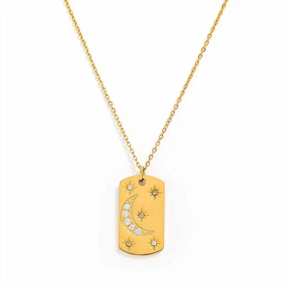 Joolim Jewelry Dainty 18K Gold Plated Zirconia Pendant Necklace Trendy Moon Star Link Chain Tarnish Free