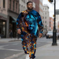 Men's Plus Size Crew Neck Sweatshirt Set 3D Digital Lion King Print Winter Smart Casual Streetwear Knitted Weaving Method