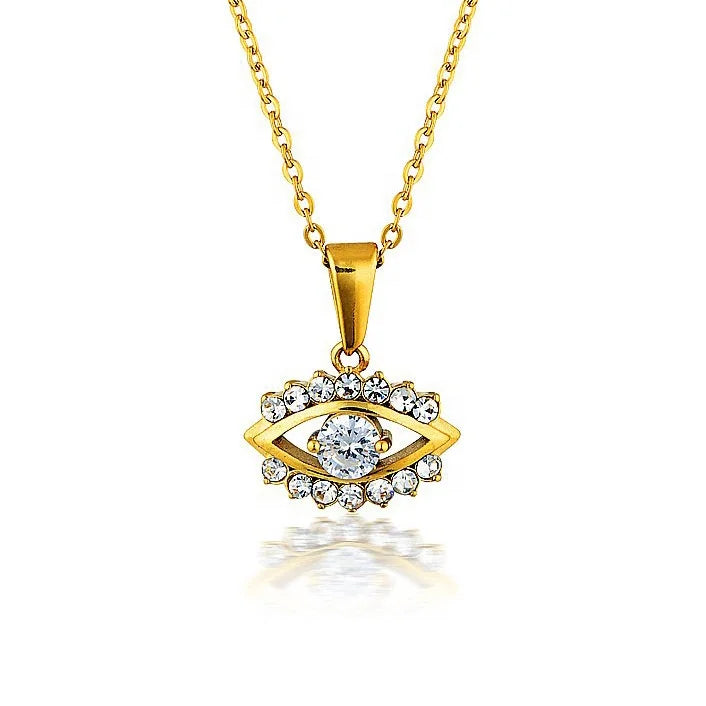 European Fashion  925 Sterling Silver Eye Pendant Chain Necklace With Zirconia for Women Girls