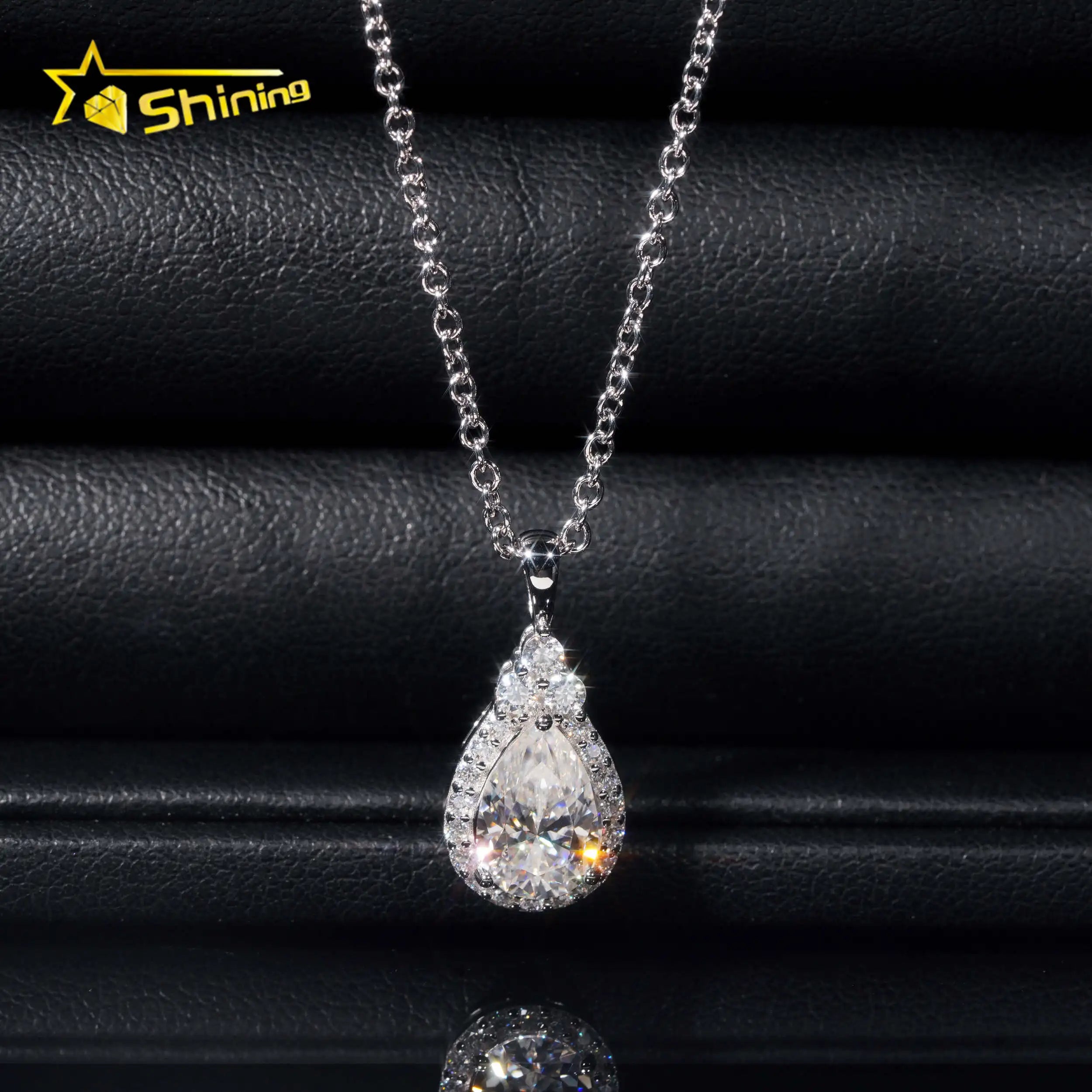 925 Sterling Silver Trendy Halo Design 1.5ct Pear Cut Moissanite Pendant Necklace Custom Women Fine Diamond Pendant Jewelry