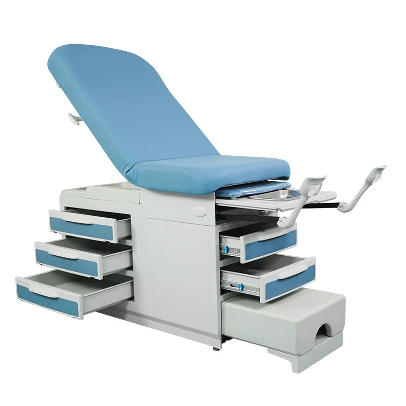 MEDIGE High Quality Stainless Steel Modern Gynecology Examining Bed and Chair with Stirrups Tilting & Foldable for Hospital Use