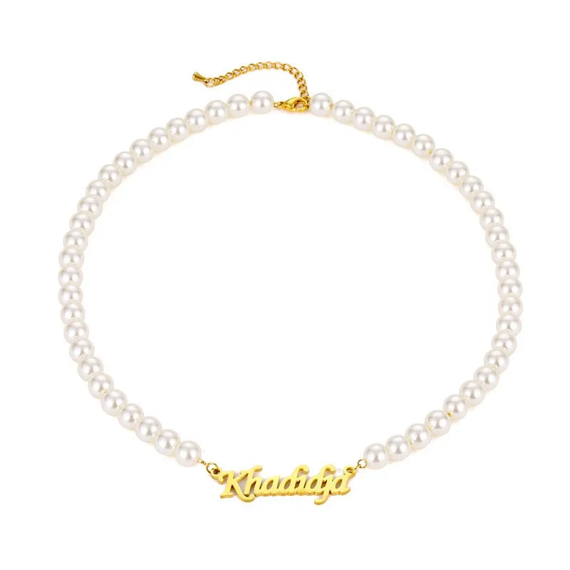 Statement 18K Gold Filled Artificial Pearls Jewelry Stainless Steel Womens Name Necklace Diy Kit Custom Sets Necklace