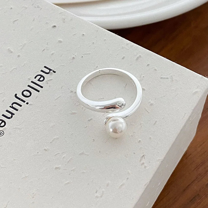 Korean Simple Open Ring Temperament Fashion Index Finger Ring Baroque Pearl Ring for Women
