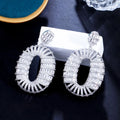 Korean Women's Atmospheric 3A Cubic Zircon Round Shaped Mid-length Luxury Banquet Bridal Treasure Drop Earrings