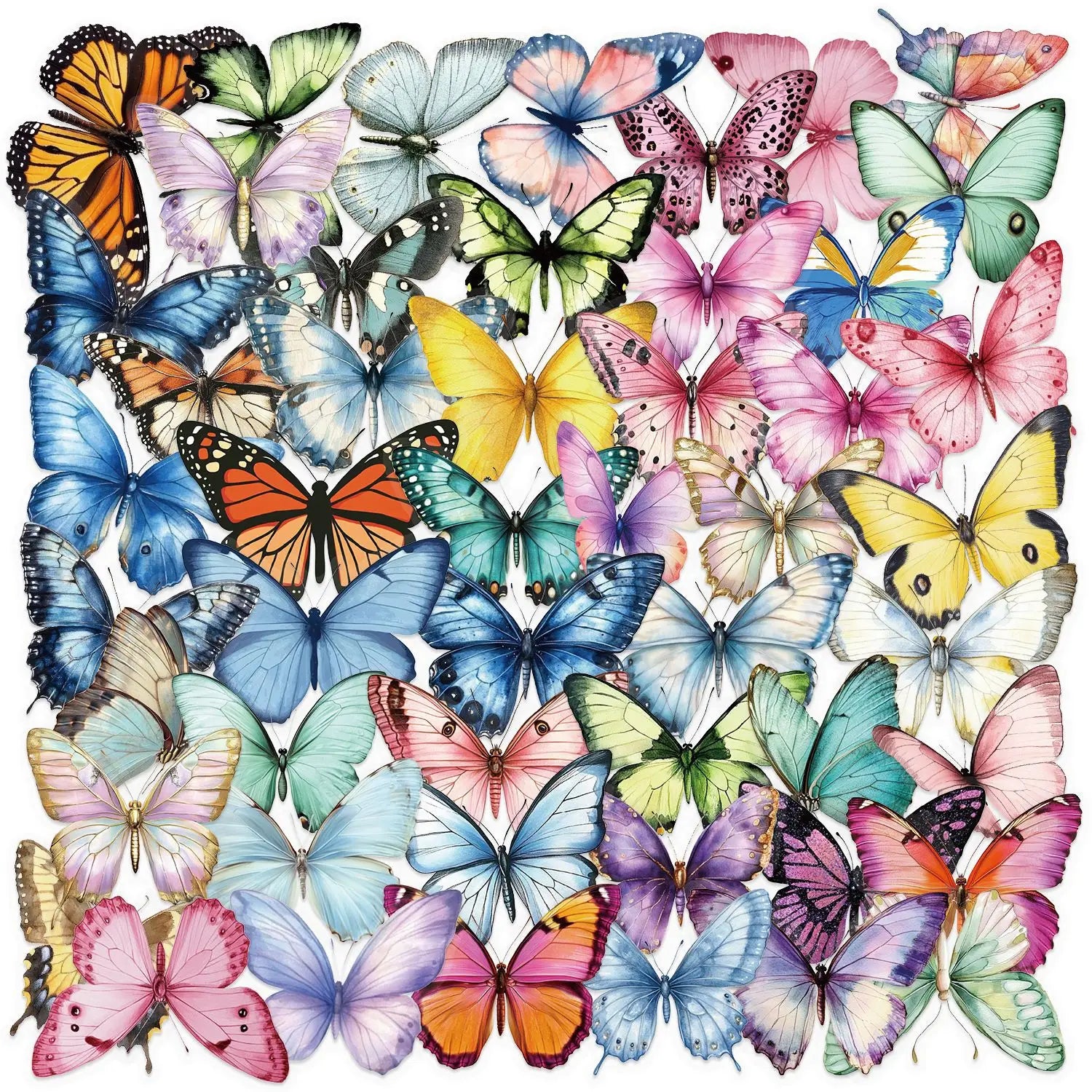 50PCS Waterproof PET Transparent Colorful butterfly Sticker