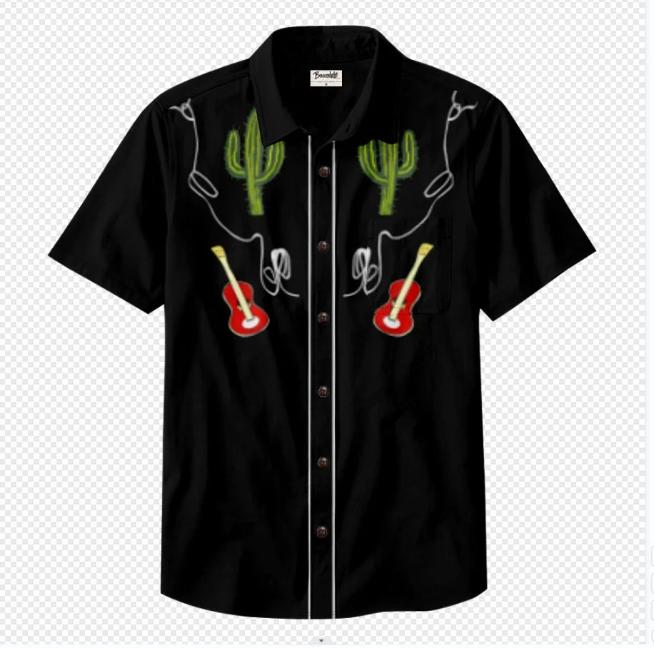 Men's Casual Short-Sleeved Shirt 3D Cotton Direct Spray Tie-Dyed Printed Hawaiian Style Anti-Wrinkle for Summer Autumn