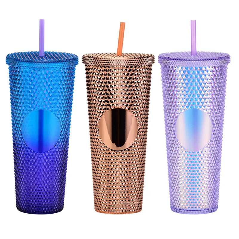 24 oz Double Layer Plastic Acrylic Reusable Cold Pineapple Cup Matt Inlay Cup Lid and Straw