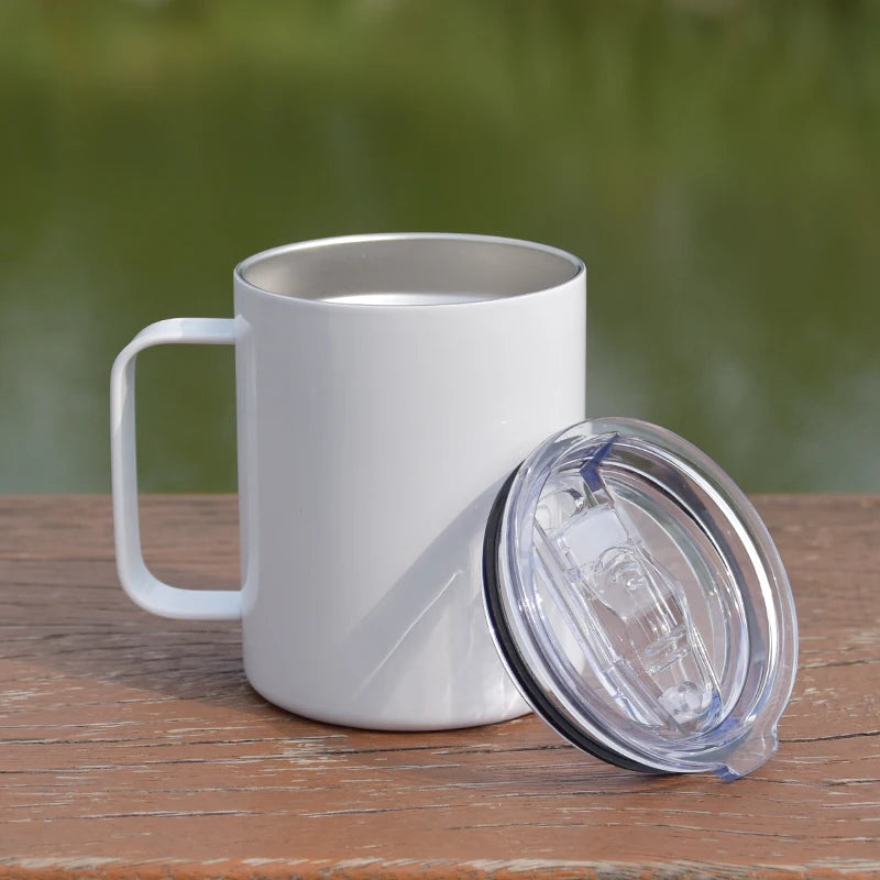 10oz Sublimation White Camp Mug Double Wall Seamless Coffee Mug with Handle and Lid