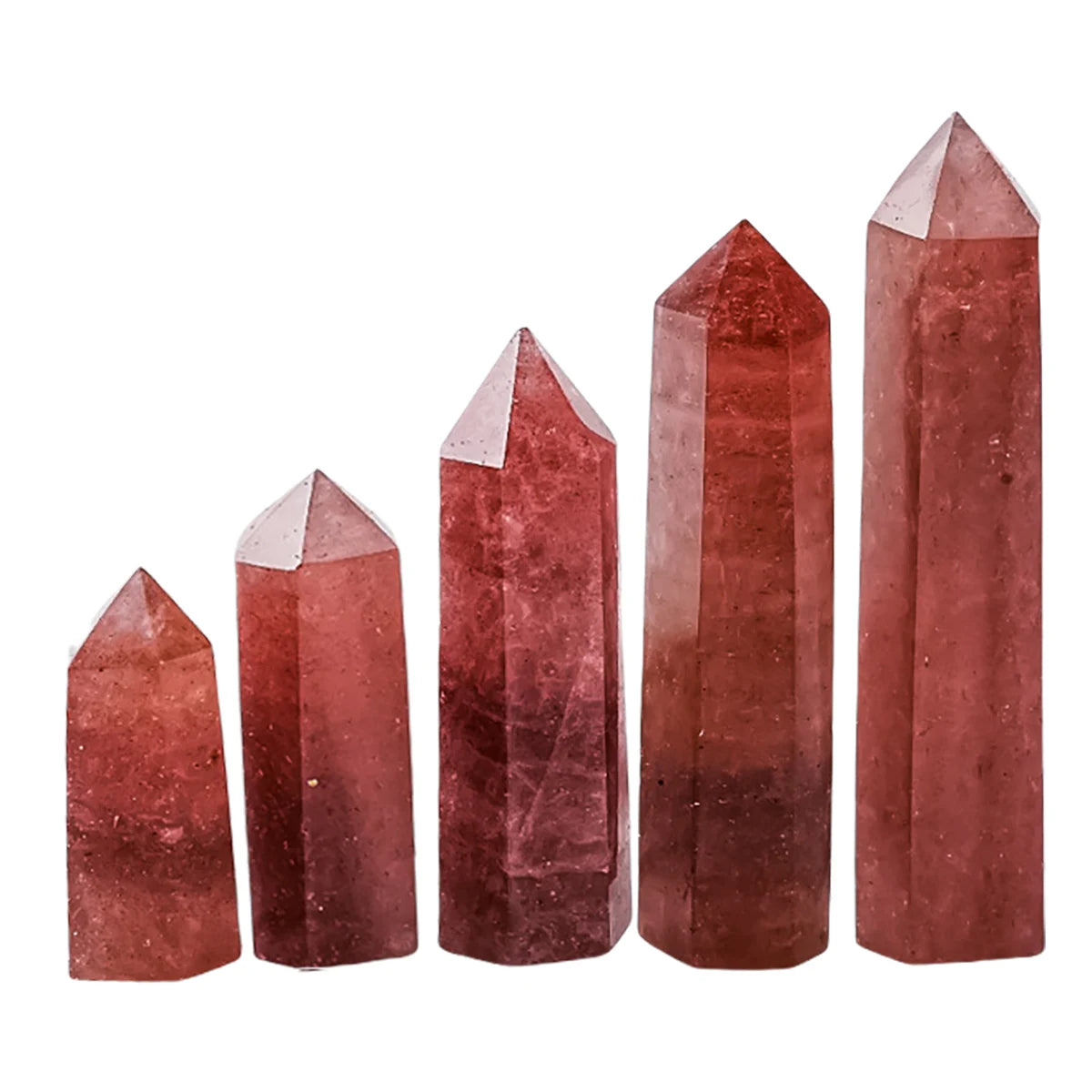 Wholesale Multi-Sized Strawberry Quartz Stone Hexagonal Pillar Crystal Decoration Office Ornament Tower Stone Crafts DIY Gift