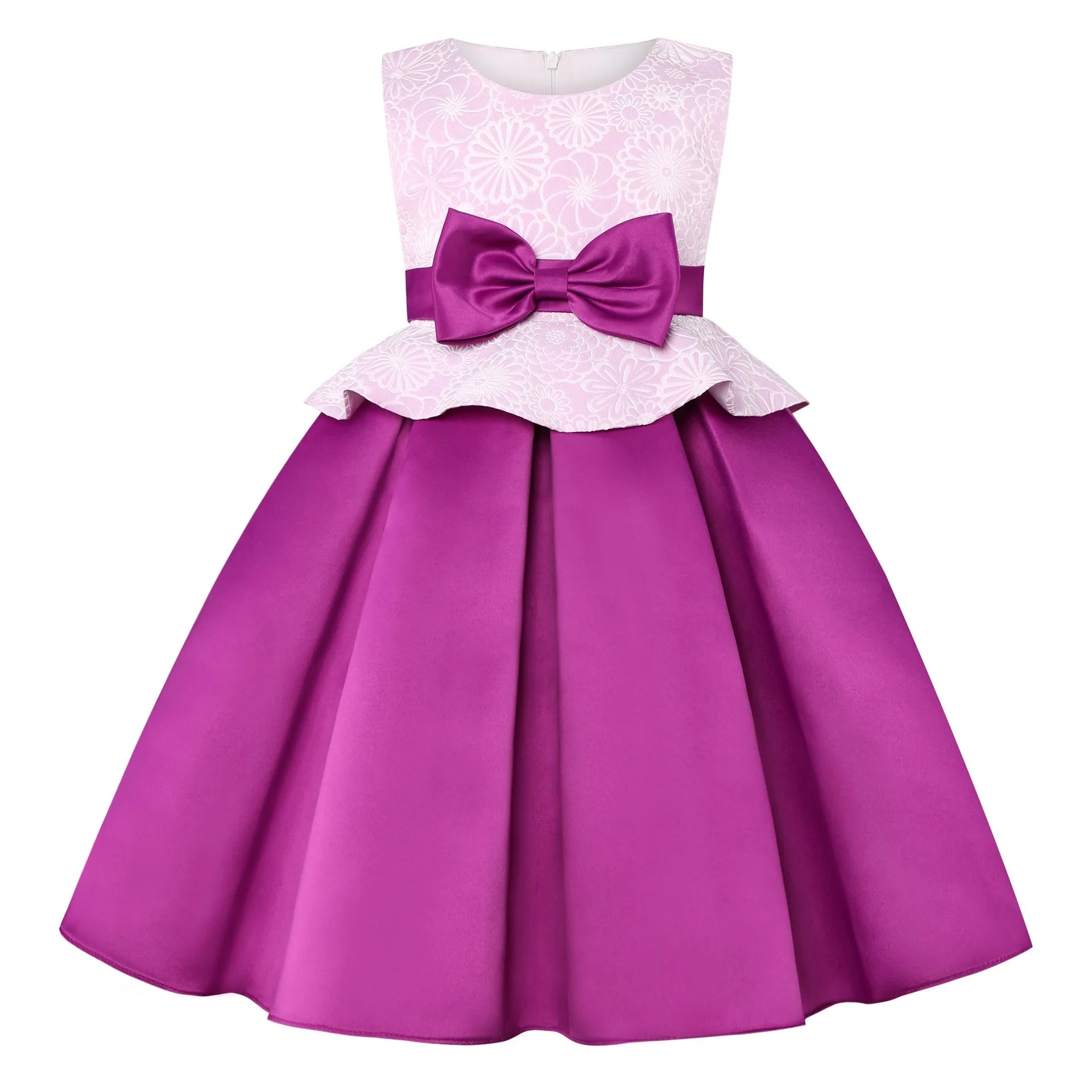 Modest Kids Floral Dress Sequin Bow Puff Princess Baby Skirt Dance Party Dresses for Children C0079