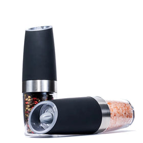 Wholesale Home and Kitchen Gadgets Electric Gravity Black Ceramic Salt & Pepper Grinder Set Clear Plastic Spice Mill Bottle