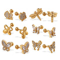Hot Selling Women's 18K Gold-plated Stainless Steel Earrings Simple and Fashionable butterfly Series Dragonfly Zircon Jewelry