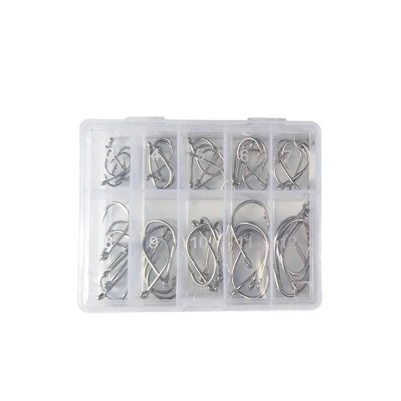 High Carbon Steel Fishing Hooks 3-12# Barbed Hook Silver Color Ansuelos De Pesca 50/100pcs Per Box