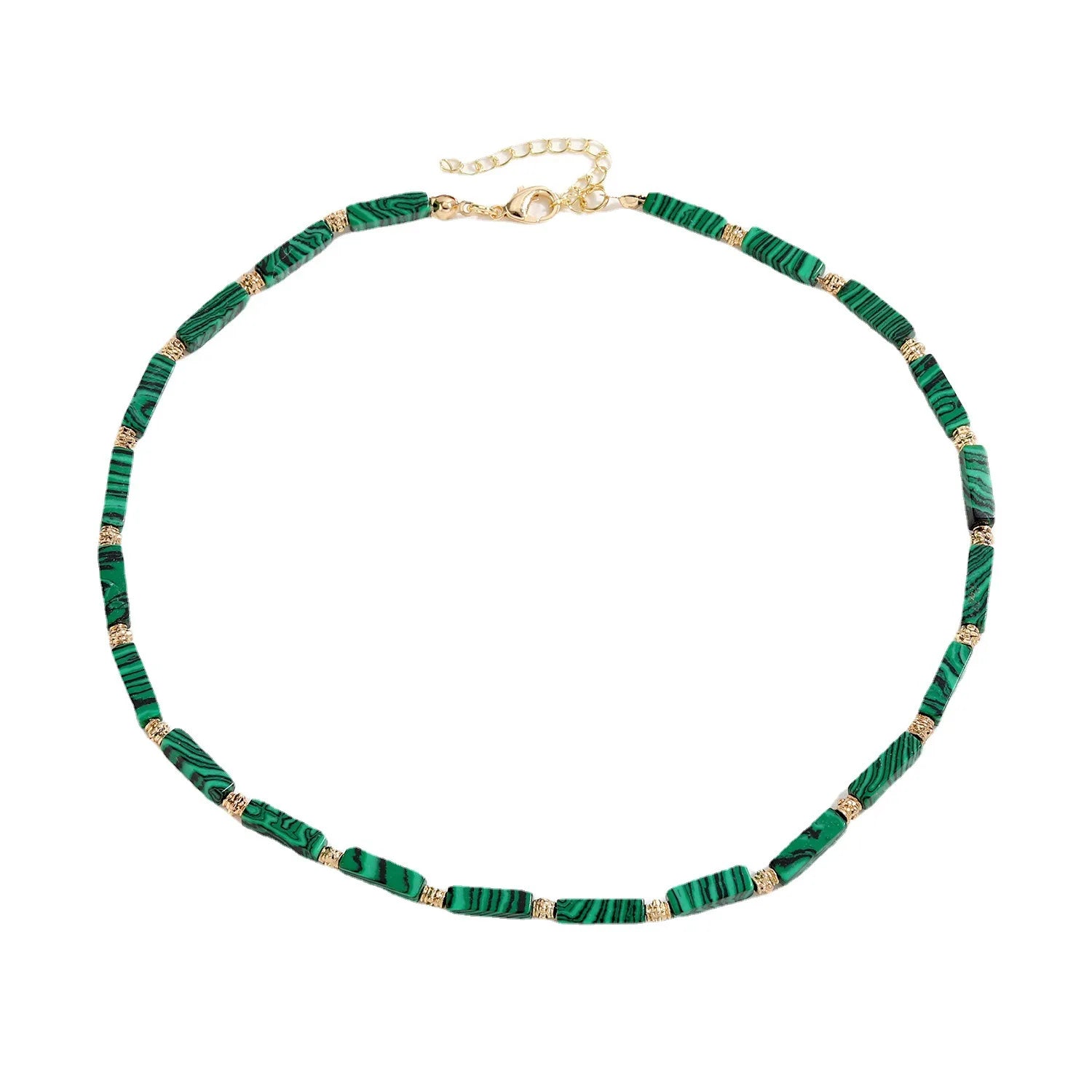 Natural Stone Cylinder Beads Necklace Malachite Choker Necklaces Simple Female Necklace for Women Jewelry Gift