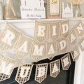 Muslim Eid Mubarak Wood Bunting Wooden Flag Banner for Eid Decorations