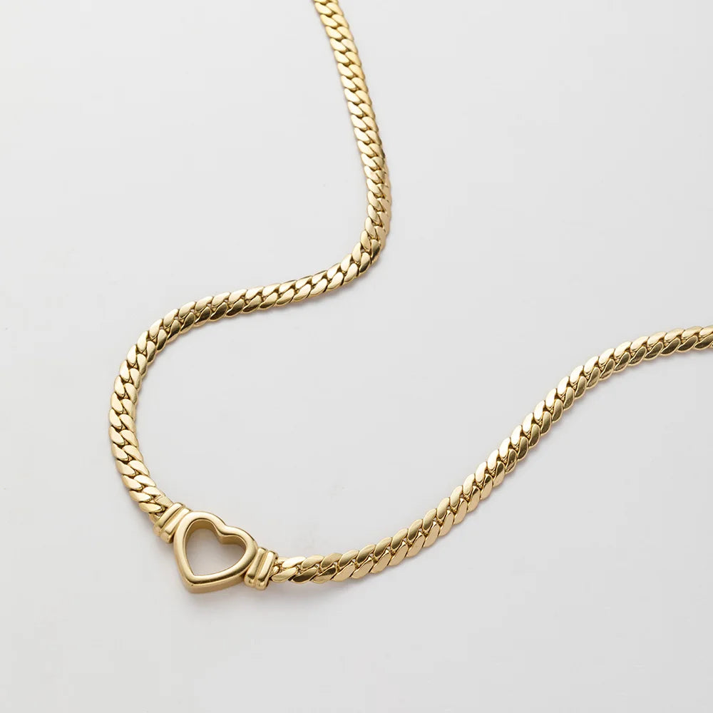 Vintage Waterproof Tarnish Free 18k Gold Plated Stainless Steel Braided Blade Heart Choker Necklace Bracelet Jewelry YF2325